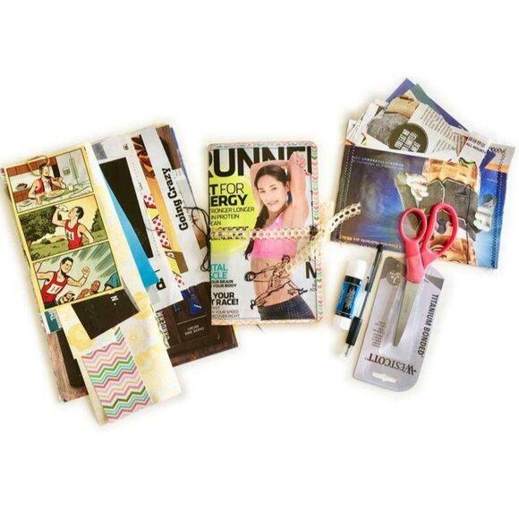 Handmade Junk Journal Fitness Theme Kit 80 Pieces Ephemera Scissors Glue u - Picture 12 of 12